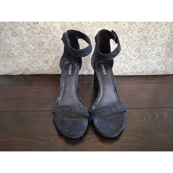 EUC  Jeffrey Campbell Laura Black Snake Embossed T-Strap Heeled Sandals/Sz. 11 - Picture 5 of 10